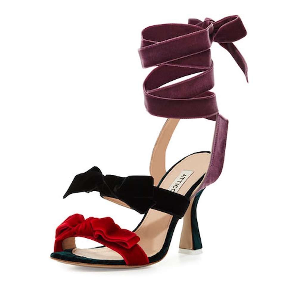The Attico multicolor velvet bow heels